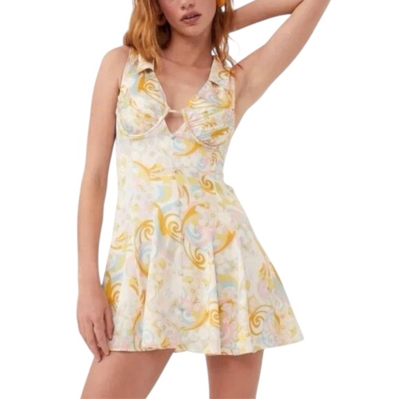For Love And Lemons Dresses & Skirts - For Love & Lemons Marcia Floral Celestial Star Satin Mini Dress Size Medium